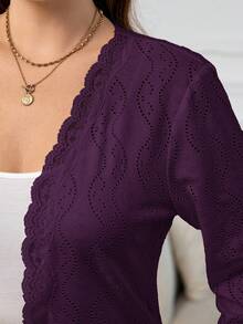 SHEIN Clasi Plus Size Women Textured Knit Jacket, Autumn/Winter - Purple - View 7