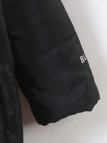 Young Boy New Letter Print Cotton Padded Hooded Jacket, Made Of Soft And Comfortable Cotton, Zipper Design For Easy Wear, Hooded To Protect Head And Neck, Suitable For Playing In Snow, Going To School, And Outdoor Activities Fall Winter - Black - View 4