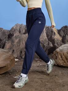 In My Nature Women's Elastic Waist Pockets Casual Outdoor Running Pants - Navy Blue - View 1