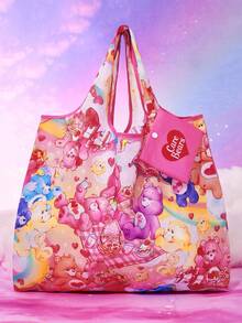 SHEIN X Care Bears 1 件卡通图案保温午餐袋，可保持食物温暖或冷藏，野餐袋，大容量，可容纳午餐盒和饮料，适合野餐、露营、旅行、家庭使用，适合家庭、学生、欢呼熊、好运熊、趣味熊、分享熊、爱心熊 - 彩色 - 查看 2