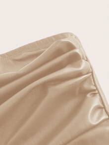 Siren Gaze 女士皮革上衣时尚褶皱不对称下摆抹胸，适合外出和派对圣诞上衣荷叶边 PU 皮革侧开衩下摆抹胸短款上衣 - 杏色 - 查看 4