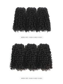 3 piezas de mechones de cabello humano virgen natural negro, rizado pixie, súper doble dibujado, alineado de cutícula, calidad 12a, de un solo donante, extremos completos - Natural Black - Ver 3