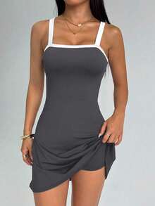 女式撞色修身运动连衣裙 - 彩色 - 查看 7