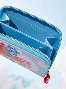 SHEIN X Care Bears 1个可爱卡通幸运熊、温柔熊、爱心熊、友谊熊图案拉链PU皮短钱包，风琴式内里，卡槽，适合女士和学生使用 - 藍色 - 查看 4