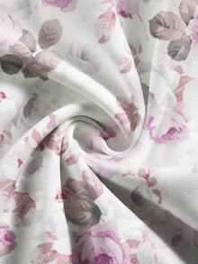 Al Najma Women's Purple V-Neck Long Sleeve Elegant Flowy Dress With Arabic Floral Retro Print Pattern, Sophisticated Neckline And Cuff Floral Designs On Classic Purple Motif Background, Polyester Material, Suitable For Home, Outings, Festivals, Parties, Wear,Women's Fashion Printed Robe Spring Women's Clothing,Modest