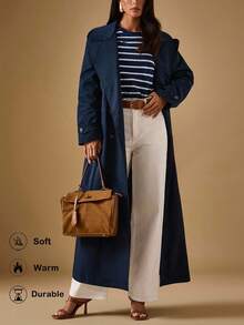 Briarwyn 女士时尚休闲纯色双排扣长款风衣 - 藏蓝色 - 查看 2