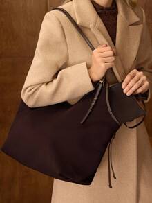 MOTF PREMIUM 时尚通勤大容量可调节肩带托特包 - 棕色 - 查看 7