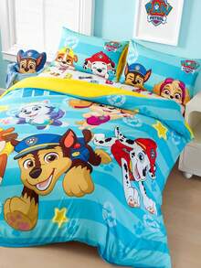 SHEIN | PAW Patrol 3pcs Cute Cartoon Pattern Duvet Cover Set, Brushed Material, Soft & Warm, Blue Striped Duvet Cover, Multiple Sizes Suitable For Twin/Full/Queen/King Bed, Back To School - Baby Blue - View 2