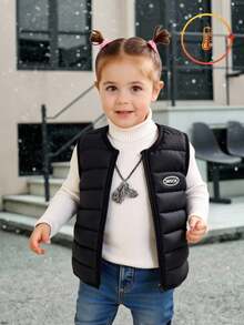 少女字母印花拉链领冬季背心 - 黑色 - 查看 3