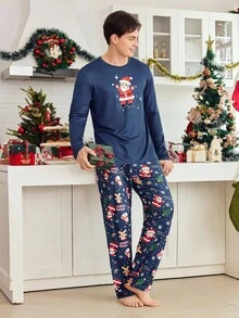 FamilyFrolics 汉堡汽水印花长袖上衣和裤子男士睡衣套装，时尚秋冬服装，圣诞节礼物 - 彩色 - 查看 6