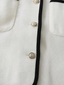 Elladie kids 1pc Young Girl' Comfortable Casual Elegant Contrast Collar Button Front Pocket Long Sleeve Jacket, Suitable For Autumn/Winter Daily Wear Fall - Multicolor - View 6