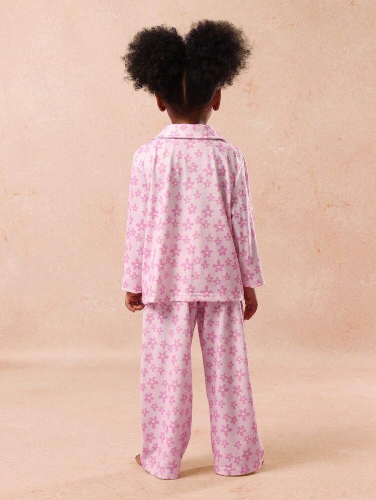 Floral Print Button Down Pajama Set With Pocket