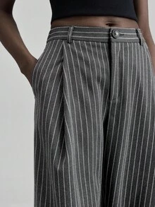 Ontre 2025 Women's Grey Striped Pants,Business Casual Summer Office Wear,Black & White Striped,All Seasons Autumn/Winter,Halloween Christmas Oktoberfest,3/4 - Black and White - View 7