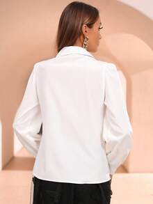 Aidyla Camisa casual de mujer de unicolor con cuello vuelto y botones delanteros, para primavera/verano - Blanco - Ver 3