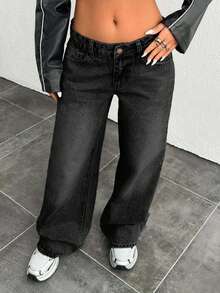 EURMUSE LOW RISE WIDELEG VINTAGE WASK Y2K JEAN - Black - View 5