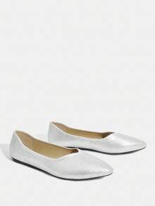 CUCCOO TILAWA Fashionable Pointed Toe Slip-On Silver Rhinestone Embellished Luxury Women Flat Shoes, Comfortable Everyday Wear - Silver - View 6