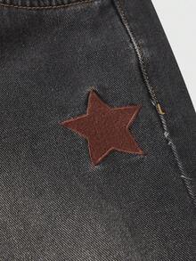 ROMWE MEN Casual 男士宽松阔腿休闲牛仔裤，双腰带 - 深灰色 - 查看 4