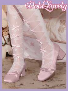 Dola Lovely Giày cao gót thời trang nữ đính nơ trang trí - Hồng - Xem 4