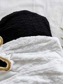 Soleia 2 件女式夏季性感度假风格纯色纹理面料金属装饰褶饰修身抹胸 - 黑與白 - 查看 3