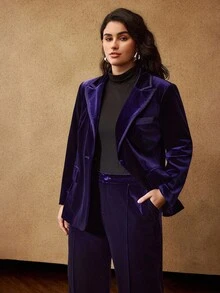 MOTF PREMIUM ÁO BLAZER VẢI VẢI NHUNG CỠ LỚN CHO NỮ, MÙA ĐÔNG - Màu tím - Xem 3