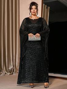 Cravure 大码女式奢华无袖背心外套，高端设计，闪粉，修身拉长效果，两件套，适合宴会、聚会和派对 - 黑色 - 查看 4