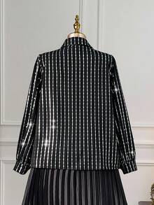 SHEIN Clasi Women's Black Long Sleeve Rhinestone Embellished Shirt - Black - View 11