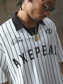 AXEPEAK AXEPEAK Casual Sports Baseball Polo Shirt, Letter Print, Color Block, Short Sleeve, Cropped, Men