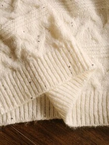 MOTF PREMIUM RHINESTONE DETAIL V NECK SWEATER - White - View 9