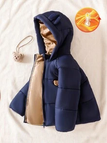 SHEIN Young Boy Basic Cute Ear Design Padded Coat Fall Winter - Royal Blue - View 7