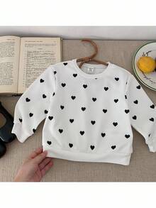 女婴心形图案针织休闲运动衫 - 黑與白 - 查看 6