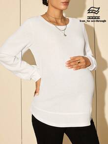 MaterniWear Casual, Homewear, Party, Maternity Loose Fit Long Sleeve Top, Spring/Autumn  Women's Sweatshirts  White Top - White - View 1