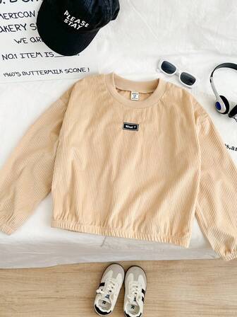 Genkimix Kids Vår/höst Ny snygg, avslappnad flicktröja i överdimensionerad storlek, minimalistisk sportig stil med lös passform och rund halsringning och långärmad topp