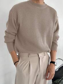 DAZY Men's Solid Camel Crew Neck Sweater, Autumn/Winter - Camel - View 3