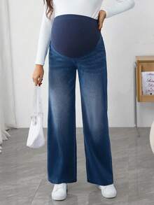 SHEIN 可调节腰部宽腿宽松孕妇牛仔裤 - 深色水洗藍 - 查看 7