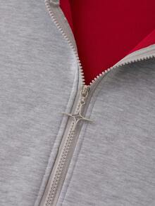 ROMWE MEN Casual Men's Patchwork Contrast Color Sweatshirt, Retro Street Style, Fall, Long Sleeve Top - Grey - View 4