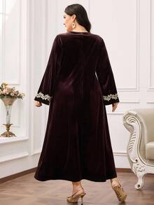 Al Najma Vestido elegante de estilo árabe con aplicaciones decorativas, de manga larga y holgado para mujer de talla grande - Café integral - Ver 3