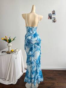 Soleia Plus Size Women Colorful Vintage Floral Print Draped Neck Layered Ruffle Hem Maxi Dress For Vacation