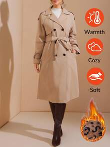 Amorya Women's Elegant Leopard Print Vintage Thermal Lined Trench Coat, Suitable For Daily Commute And Multiple Occasions, Autumn Women's Winter Clothes,Fall - Khaki - View 7