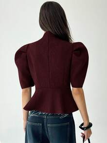 Aloruh Chaqueta de lana de manga corta de unicolor y estilo retro para mujer en otoño/invierno - Burdeos - Ver 2