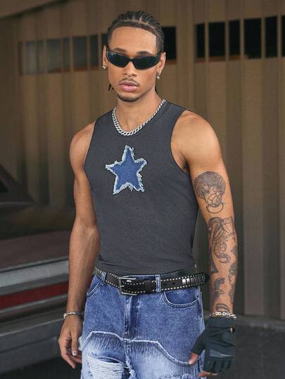 AXEPEAK American Fit 男士黑色紧身无袖运动背心，夏季