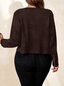 SHEIN Clasi Áo khoác da lộn giả màu đen cỡ lớn cho nữ, thanh lịch cho trang phục đi làm hàng ngày và công sở - Cà phê nâu - Xem 2