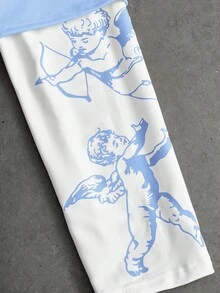 PAVTROS 男士街头风流行INS同款天使丘比特印花刺绣爱心图案T恤，户外音乐节，夜店酒吧，男友/老公礼物，周年纪念礼物 - 彩色 - 查看 4