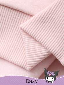 DAZY HELLO KITTY AND FRIENDS | SHEIN 少女针织卡通图案保暖连帽衫和裤子套装，秋季 - 粉色 - 查看 7