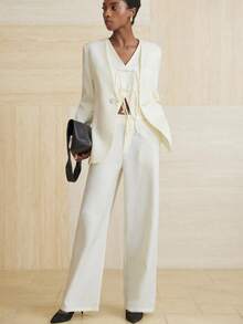 Aveloria Modichic 3 Pieces Set: Chinese Style Exquisite Button Vest, Long Sleeve Collarless Jacket, And Straight Leg Pants
