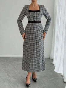 DAZY Women's Elegant Knitted Dress, Autumn/Winter New Arrival Maxi Dress - Black - View 4