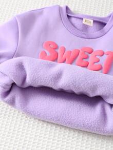 Cozy Pixies Baby Girl 3D Letter Pattern Round Neck Drop Shoulder Sweatshirt, Versatile & Comfortable Fall Winter - Purple - View 6