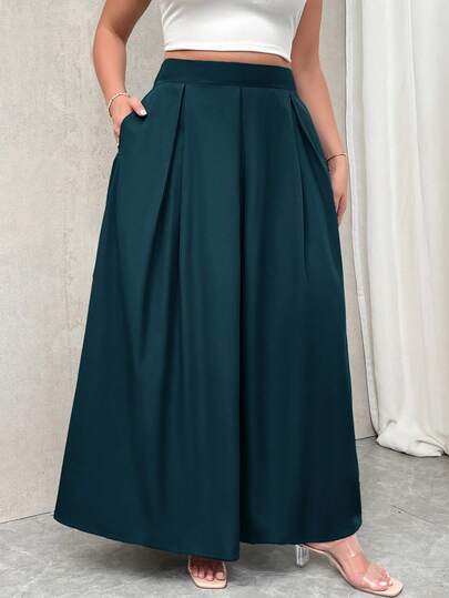 Firerie 加大码女式灰色高腰超长褶皱 A 字裙，带口袋，松紧腰带，秋季开学季