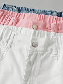 青少年女孩时尚宽松阔腿口袋牛仔裤 - 彩色 - 查看 3