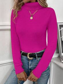 EMERY ROSE Women's Casual Solid Color Turtleneck Warm Sweater, Autumn/Winter - Hot Pink - View 7