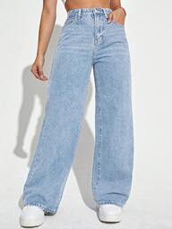 SHEIN ICON Große Größen unifarbene Jeans mit Tasche Design, lässige Mode